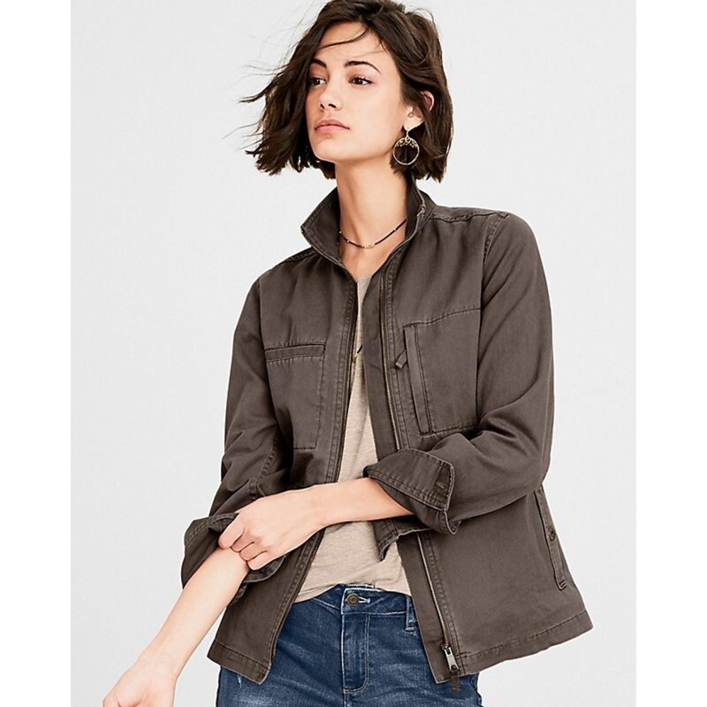 NWT Garnet Hill Organic Cotton Twill Cargo Jacket Sz 2 Earthtone Utility Field